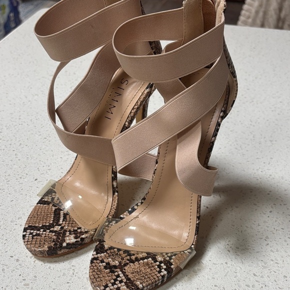SIMMI MADELINE BEIGE SNAKE CLEAR STRAPPY STILETTO HEELS  S4 - Picture 4 of 15